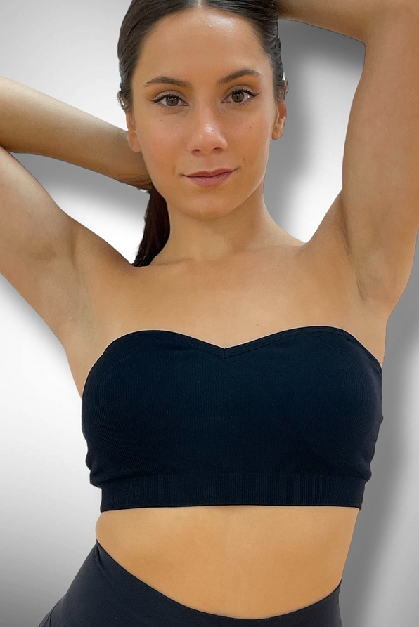 WOMAN SEAMLESS RIBBED STRAPLESS TOP OF MICROFIBER FOR CUP B-C WITH REMOVABLE PADS & REMOVABLE ADJUSTABLE STRAPS