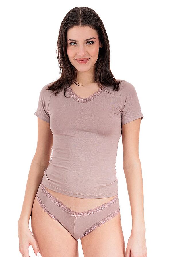 BAMBOO WOMAN T-SHIRT VEST WITH LACE SHORT SLEEVES V-NECK