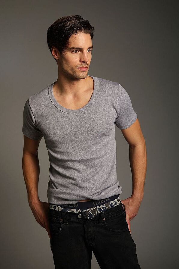 MAN T-SHIRT COTTON VEST SEAMLESS SHORT SLEEVE OPEN NECK