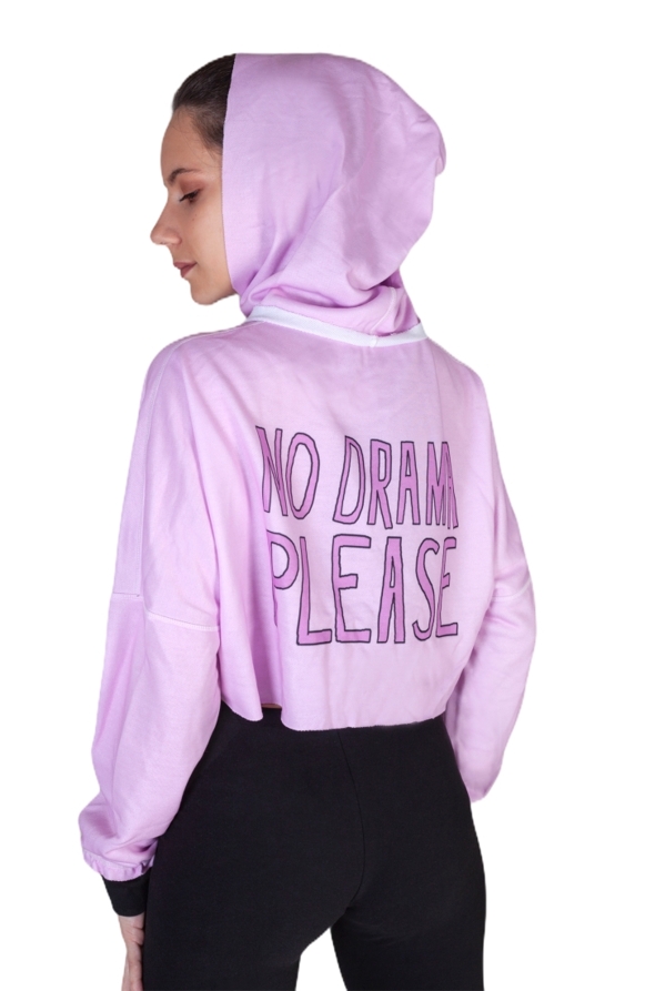 IDER - ΜΠΛΟΥΖΑ ΓΥΝΑΙΚΕΙΑ HOODIES ΚΟΝΤΗ ΜΕ ΚΟΥΚΟΥΛΑ ΚΑΙ DIGITAL PRINTING 'NO DRAMA PLEASE'