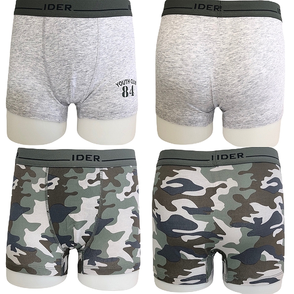 2-PACK BOY ELASTIC COTTON BOXER EXTERNAL WAISTBAND CAMOUFLAGE/PLAIN PATTERN