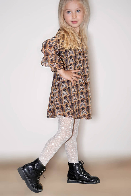 GIRL ELASTIC TIGHTS WITH PANTY AND FLORAL AND HEARTS GEOMETRIC PATTERN
