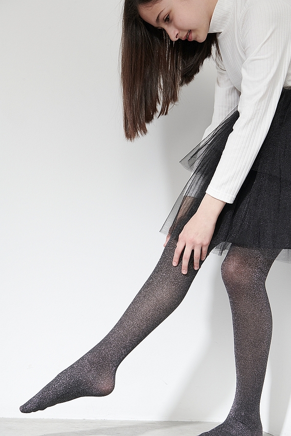 GIRL LUREX ELASTIC TIGHTS 50DEN WITH NET KNITTING AND SILVER OR GOLD ALL OVER LUREX SOFT INSIDE