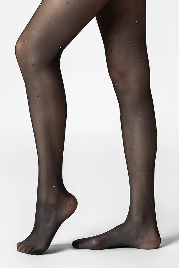 GIRL SHEER TO WAIST ELASTIC TIGHTS 40DEN WITH COLORFUL STRASS