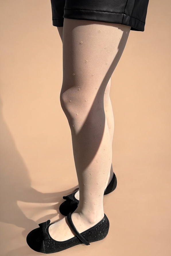 GIRL'S SHEER TO WAIST ELASTIC TIGHTS 20DEN WITH LUREX GOLD DOTS NO GUSSET