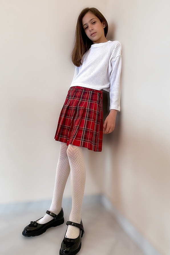 GIRL OPAQUE ELASTIC TIGHTS 80DEN WITH FISHBONE PATTERN