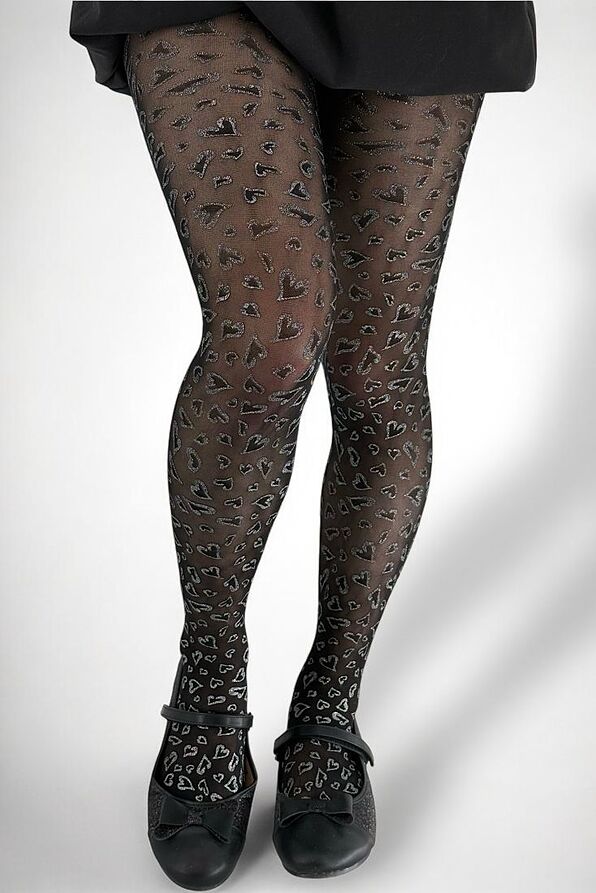 GIRL OPAQUE TIGHTS 40DEN PRINTED WITH GLITTER HEART PATTERN