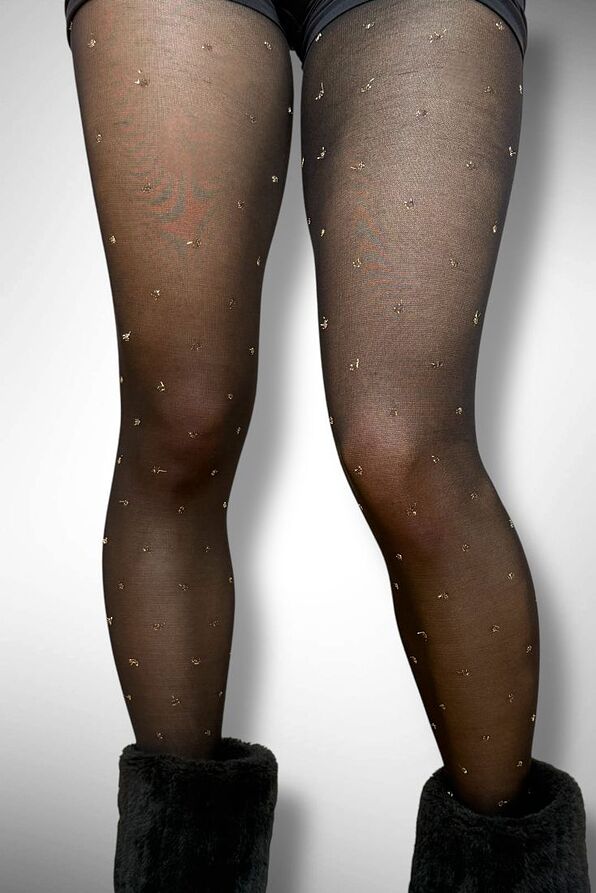 GIRLS GLITTER POLKA DOT TIGHTS 40 DEN BLACK WITH GOLD SILVER OR FUCHSIA LUREX