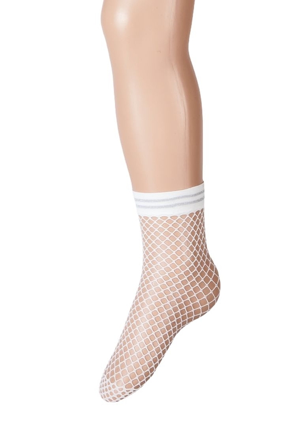 GIRL ELASTIC FISHNET SOCKS WITH SILVER GLITTER STRIPES ON CUFF