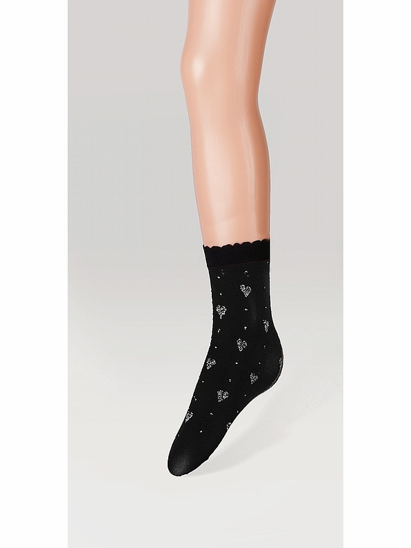 GIRL ANKLE SOCKS MULTIFIBRE 45DEN WITH LUREX DOTS AND HEARTS PATTERN