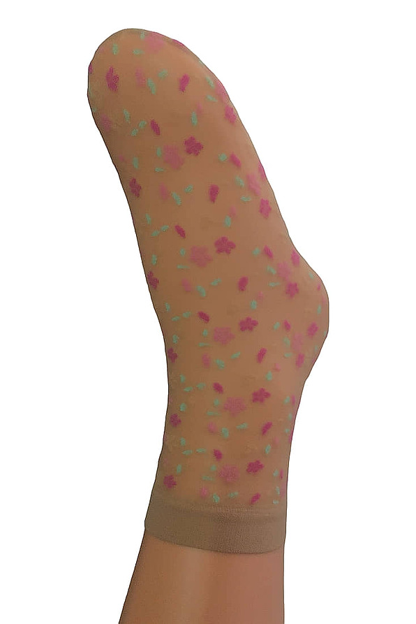GIRL ANKLE SOCKS 20DEN WITH MULTICOLOR FLOWERS PATTERN
