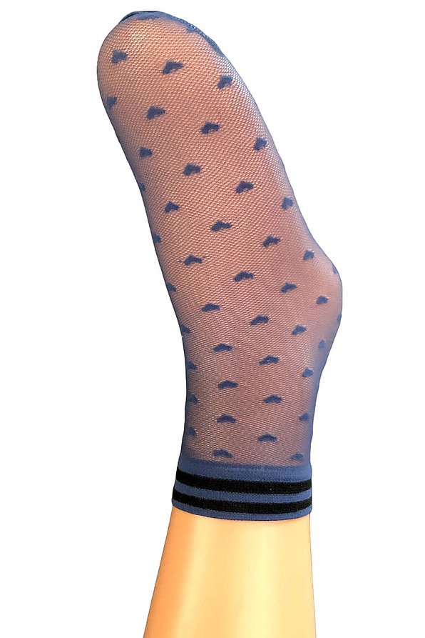 GIRL ANKLE SOCKS 20DEN NET KNITTING WITH FLOWERS PATTERN AND STRIPY CUFF