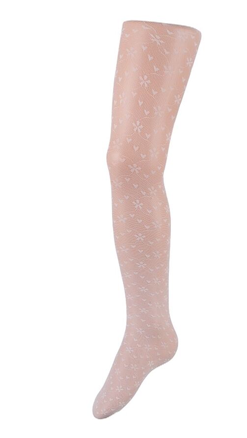 GIRL ELASTIC TIGHTS NET KNITTING FLORAL WITH HEARTS PATTERN