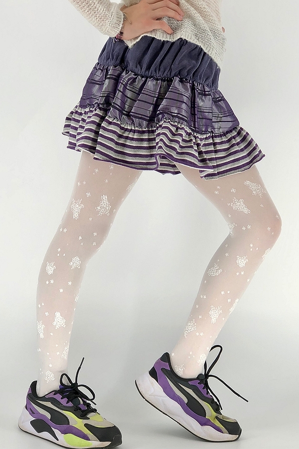 ΠΑΙΔΙΚΟ ΚΑΛΣΟΝ ΑΔΙΑΦΑΝΟ 40DEN ΜΕ ΣΧΕΔΙΟ ΣΤΑΜΠΑ FLORAL ΑΝΑΓΛΥΦΗ ΛΕΥΚΗ ΜΕ ΑΣΗΜΙ GLITTER