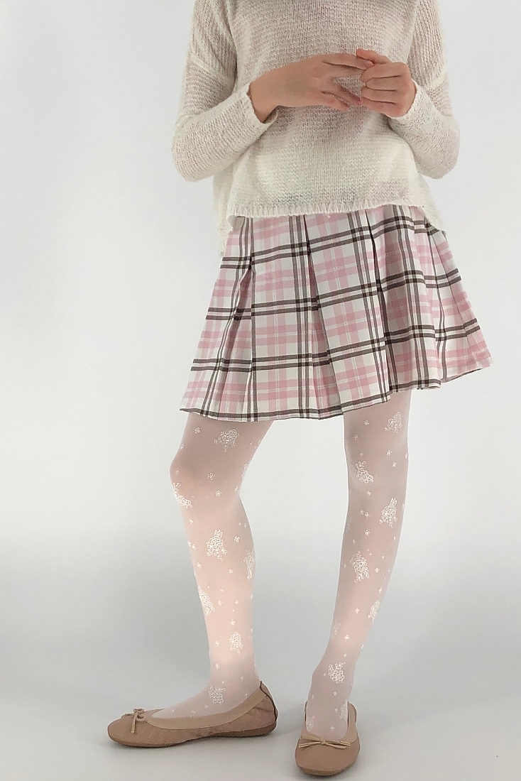 ΠΑΙΔΙΚΟ ΚΑΛΣΟΝ ΑΔΙΑΦΑΝΟ 40DEN ΜΕ ΣΧΕΔΙΟ ΣΤΑΜΠΑ FLORAL ΑΝΑΓΛΥΦΗ ΛΕΥΚΗ ΜΕ ΑΣΗΜΙ GLITTER