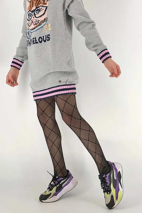 ΠΑΙΔΙΚΟ ΚΑΛΣΟΝ 30DEN ΜΕ ΦΙΛΕ ΠΛΕΞΗ ΚΑΙ ΣΧΕΔΙΟ ΓΕΩΜΕΤΡΙΚΟΙ ΡΟΜΒΟΙ ΑΠΟ ΚΑΡΔΟΥΛΕΣ