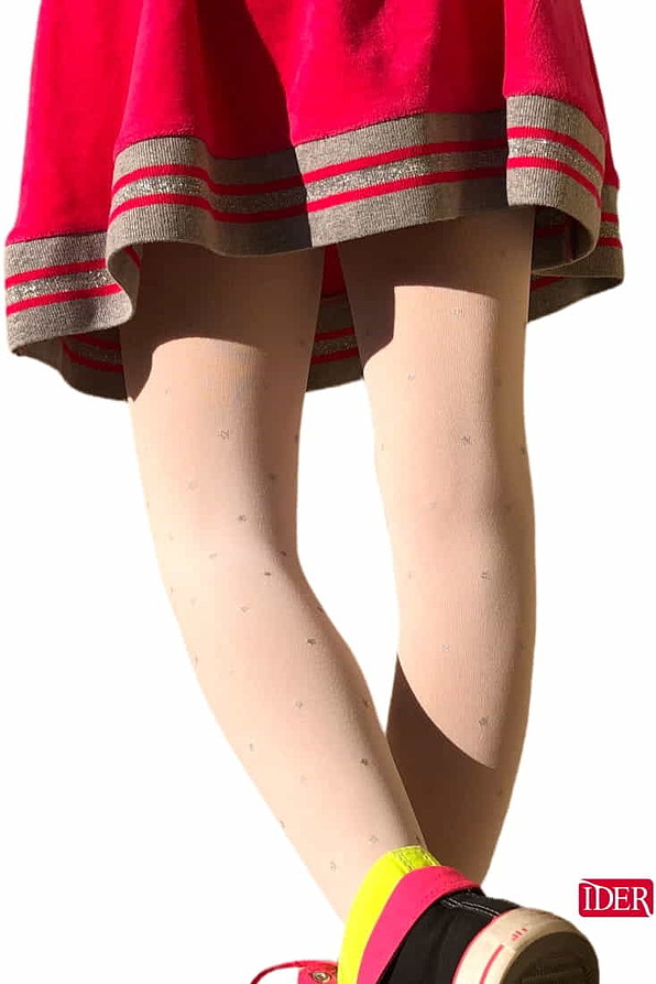 GIRL OPAQUE TIGHTS 40DEN WITH PANTY AND SILVER GLITTER STARS PATTERN