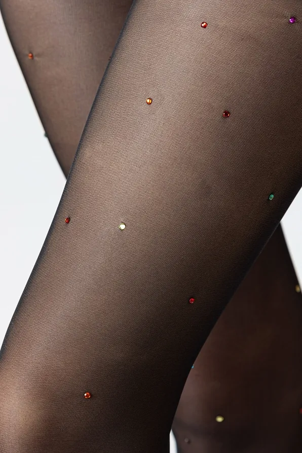 WOMAN SHEER TO WAIST ELASTIC TIGHTS 40DEN WITH COLORFUL STRASS