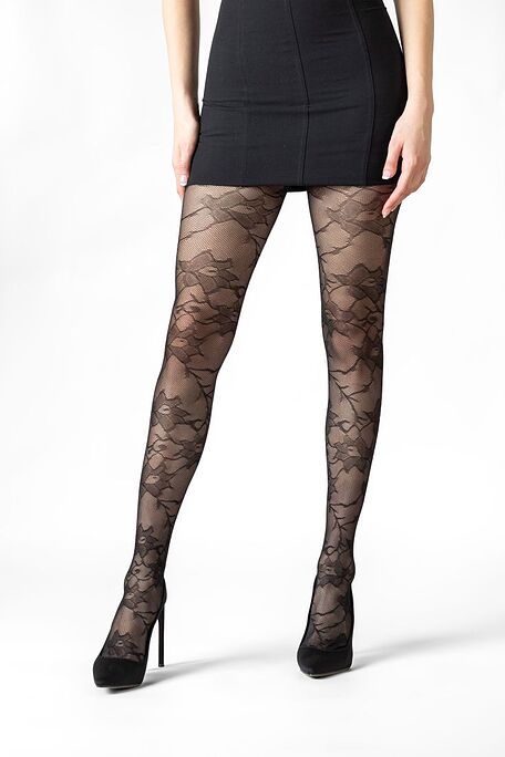 WOMAN SHEER ELASTIC TIGHTS 20 DEN WITH FLORAL PATTERN IN FISHNET WEAVE - ANASTASIA