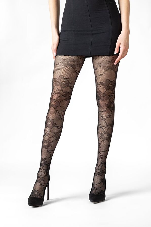 WOMAN SHEER ELASTIC TIGHTS 20 DEN WITH FLORAL PATTERN IN FISHNET WEAVE - ANASTASIA
