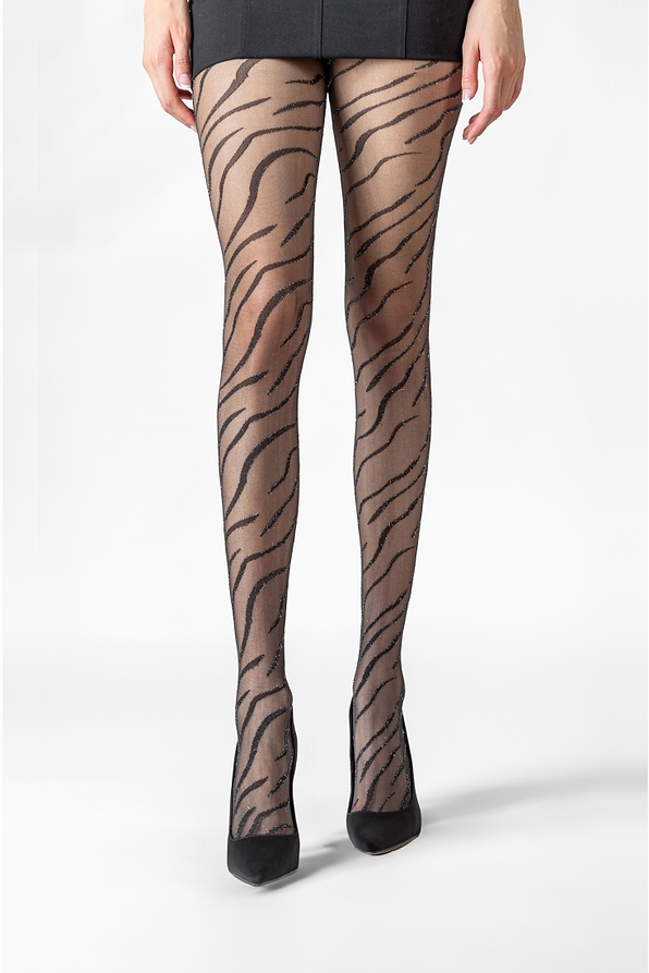 WOMAN SHEER ELASTIC TIGHTS 20DEN WITH EMBOSSED LUREX ANIMAL ZEBRA PATTERN