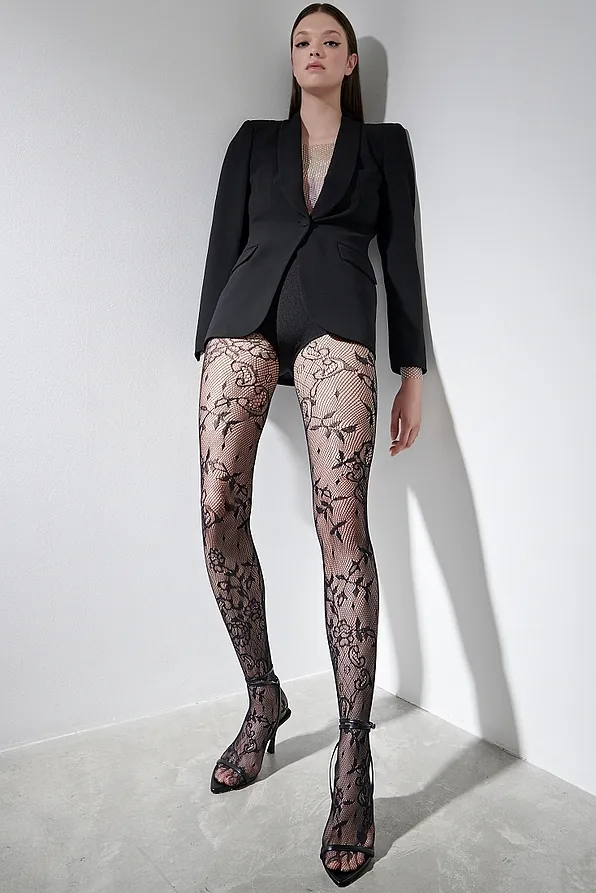 ΓΥΝΑΙΚΕΙΟ ΔΙΧΤΥΩΤΟ ΔΑΝΤΕΛΑ ΕΛΑΣΤΙΚΟ ΚΑΛΣΟΝ 37DEN ΜΕ FLORAL ΣΧΕΔΙΟ