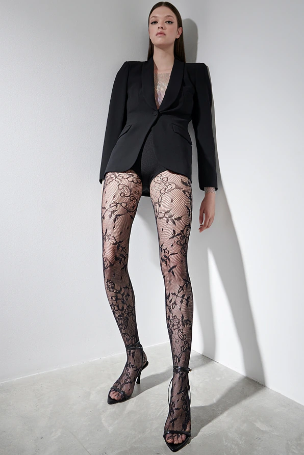 ΓΥΝΑΙΚΕΙΟ ΔΙΧΤΥΩΤΟ ΔΑΝΤΕΛΑ ΕΛΑΣΤΙΚΟ ΚΑΛΣΟΝ 37DEN ΜΕ FLORAL ΣΧΕΔΙΟ