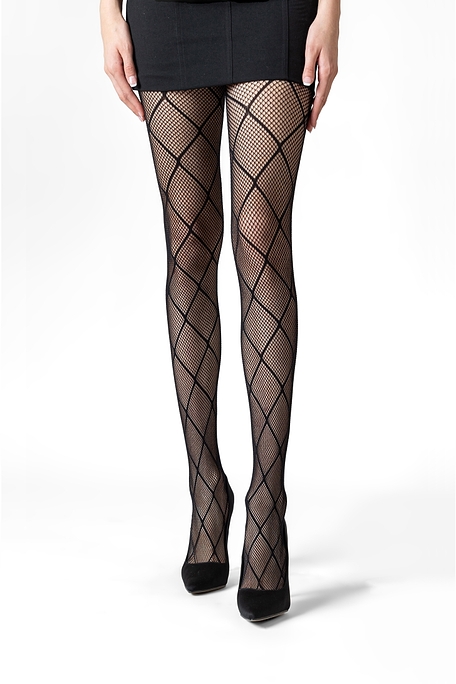 WOMAN SHEER TO WAIST ELASTIC FISHNET TIGHTS WITH PATTERN OF DIAMONDS