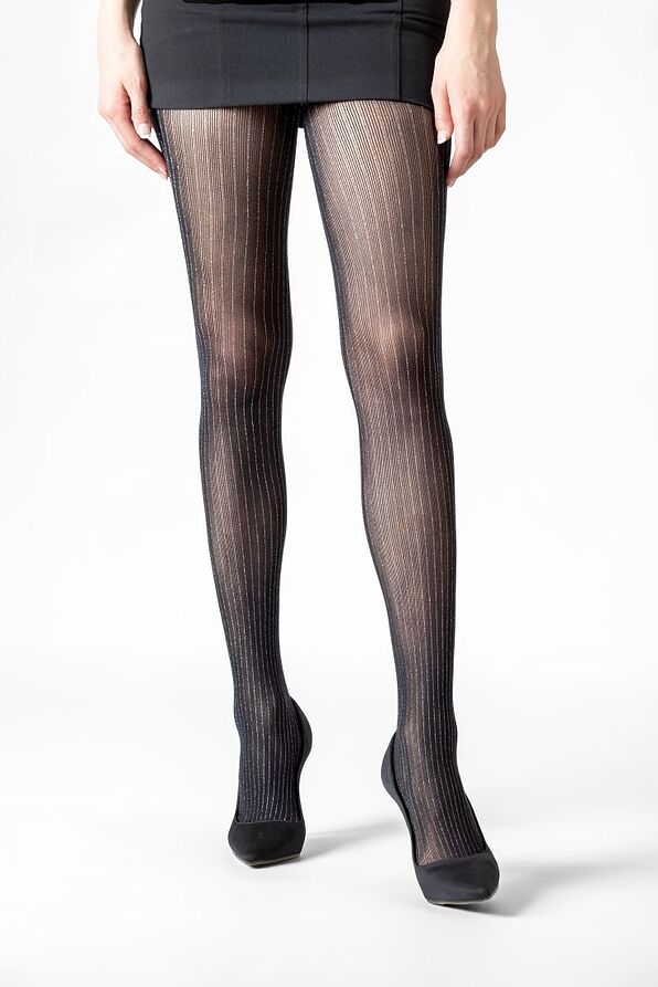 WOMAN MESH ELASTIC TIGHTS WITH SILVER LUREX VERTICAL STRIPE DESIGN
