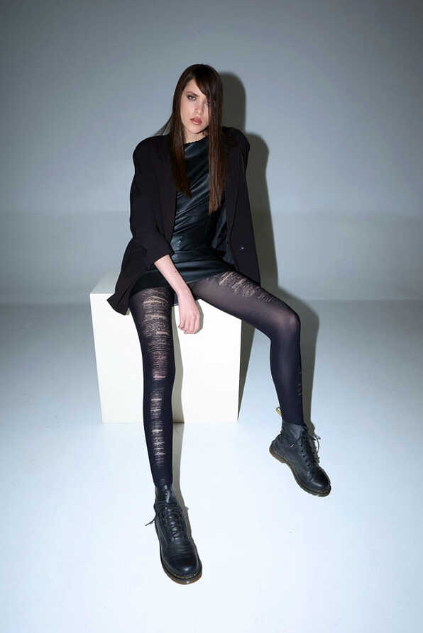 WOMAN ELASTIC TIGHTS WITH FAKE TEAR PATTERN