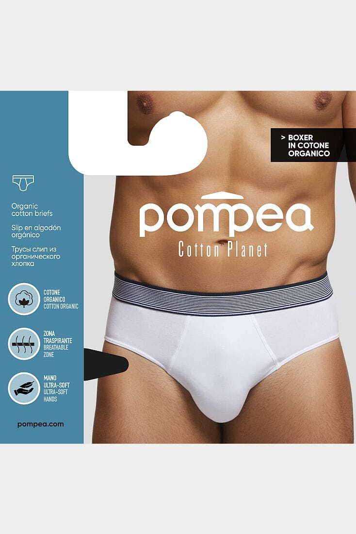 SLIP.U.COT.PLANET MAN BRIEFS OF JERSEY ORGANIC COTTON GOTS CERTIFICATION WITH BREATHABLE ZONES COMFORTABLE SEAMS AND EXTERNAL STRIPY BAND