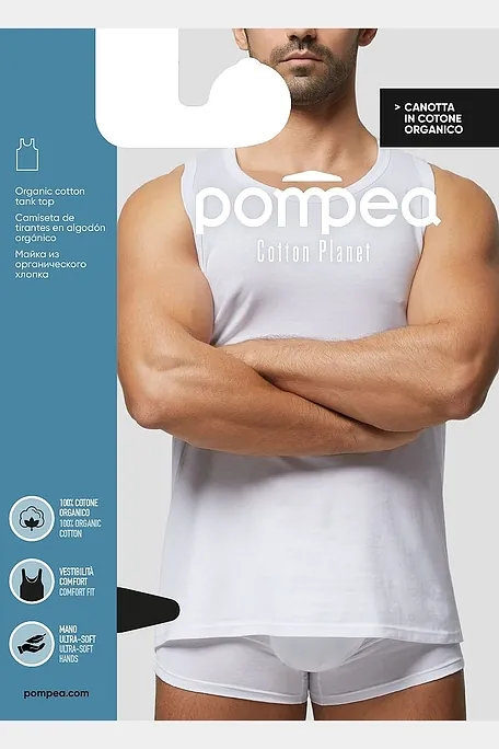 CANOTTA.U.COT.PLANET MAN TANK TOP IN JERSEY ORGANIC COTTON GOTS CERTIFICATION CLOSE ROUND NECK