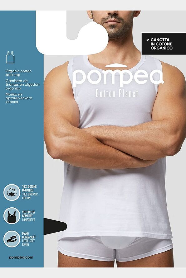 CANOTTA.U.COT.PLANET MAN TANK TOP IN JERSEY ORGANIC COTTON GOTS CERTIFICATION CLOSE ROUND NECK