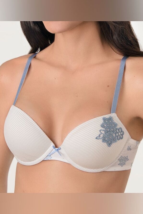 WOMAN SUPER PUSH UP BRA OF SOFT MICROFIBER PADDED WIRED FLORAL AND GEOMETRIC PATTERN - RGS P.UP CIOCCOLA