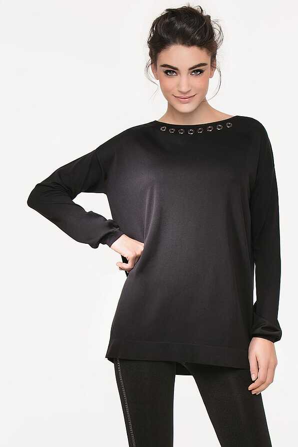 MAGLIA ROCK WOMAN MICROFIBRE BLOUSE WITH TROUKS OR LUREX ROCK STAR AND SATIN BOW