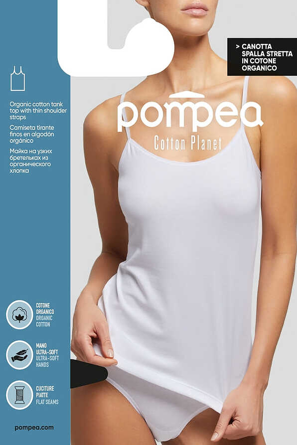 CANOTTA.SPALLA.STRETTA.COT.PLANET WOMAN TANK TOP WITH THIN SHOULDER STRAPS IN STRETCH ORGANIC COTTON WITH FLAT FINISHES FOR MAXIMUM COMFORT ON YOUR SKIN
