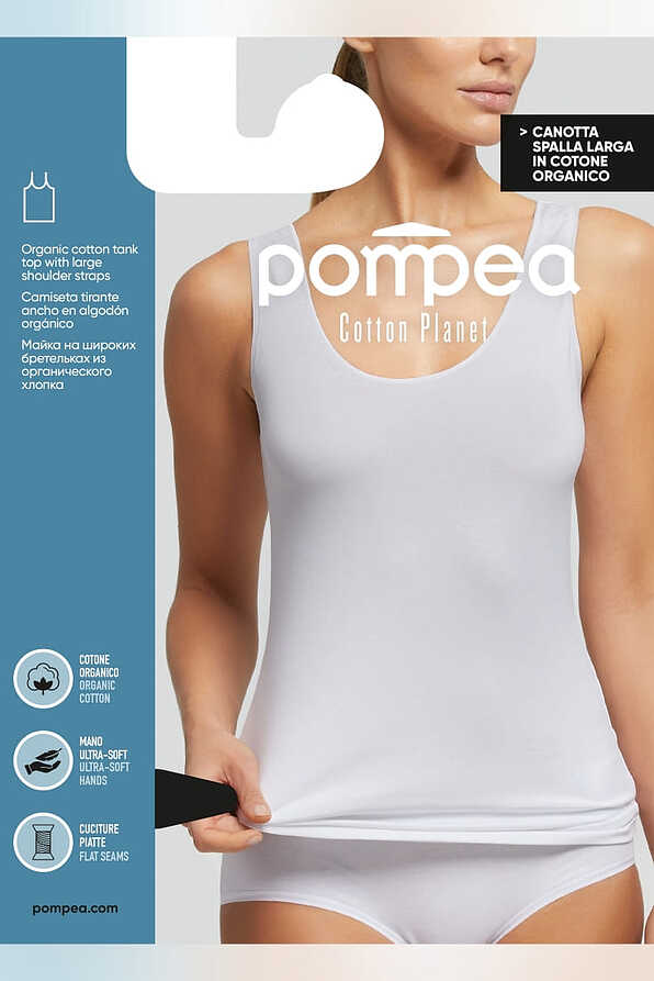 CANOTTA.SPALLA.LARGA.COT.PLANET WOMAN TANK TOP WITH LARGE SHOULDER STRAPS IN STRETCH ORGANIC COTTON WITH FLAT FINISHES FOR MAXIMUM COMFORT ON YOUR SKIN