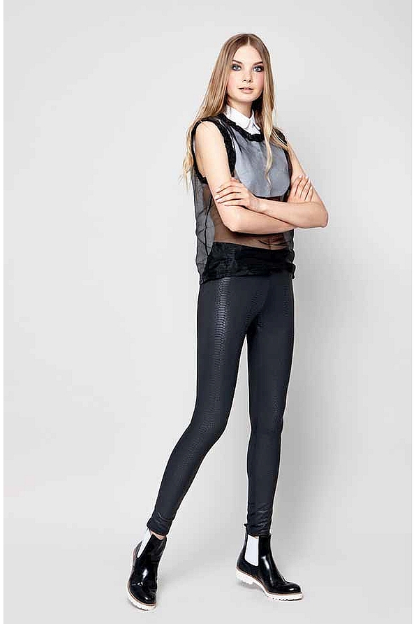 LEGGINGS WITH ECO LEATHER IN FRONT, SNAKE MOTIF