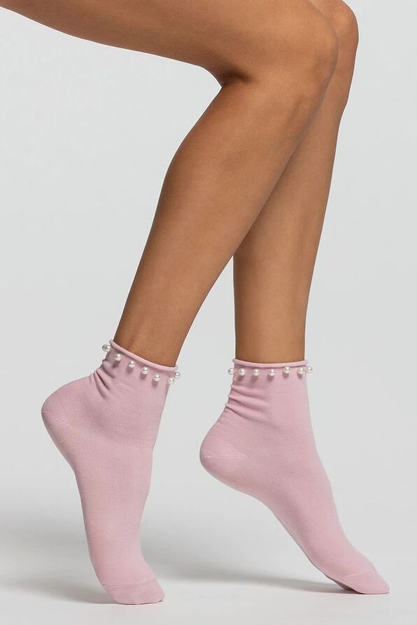 CZ PERLITA ROLL TOP STRECH COTTON SOCKS WITH PEARLS.