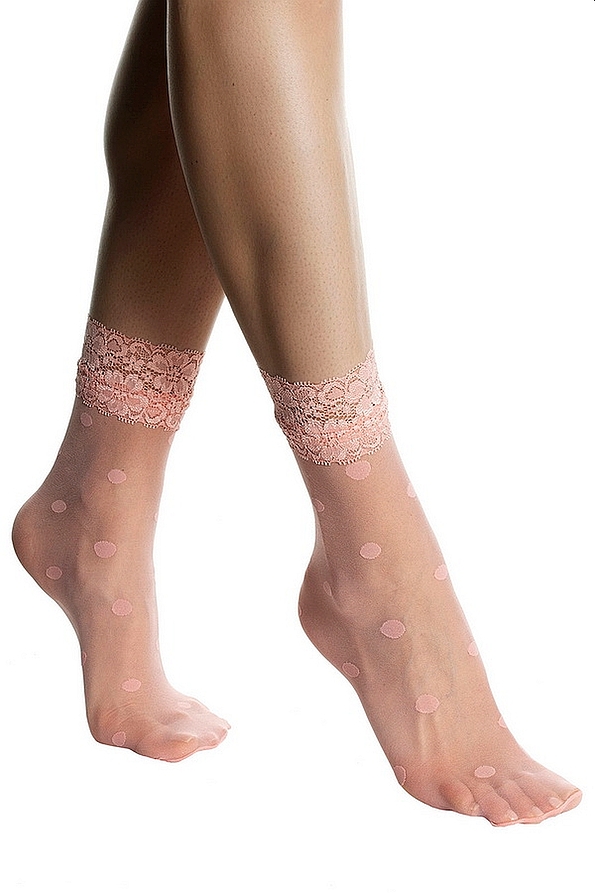 CZ LUDOVICA WOMAN SHEER ELASTIC SOCKS WITH DOTS PATTERN AND LACE CUFF