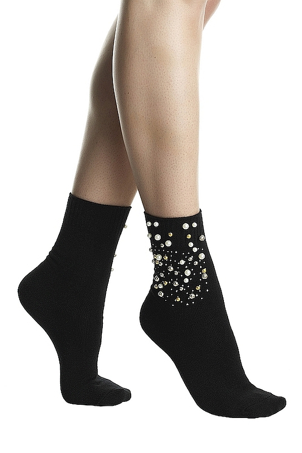 POMPEA ELSY - WOMEN COTTON FASHION ANGLE SOCKS WITH PERLS