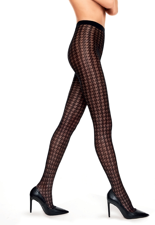 CL KRISTEL WOMAN SHEER ELASTIC TIGHTS WITH INVISIBLE PANTY AND TOES AND PIED DE POULE PATTERN