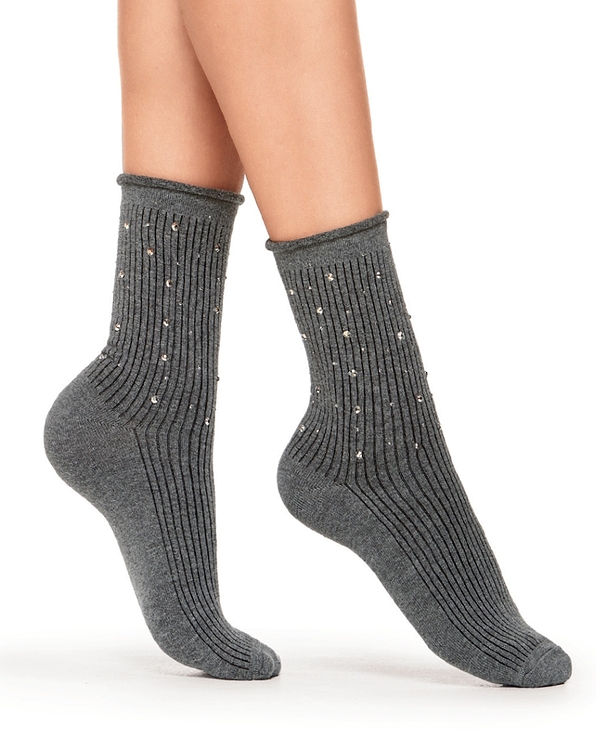 POMPEA KLARA- FASHION COTTON RIB SOCKS WITH STRASS