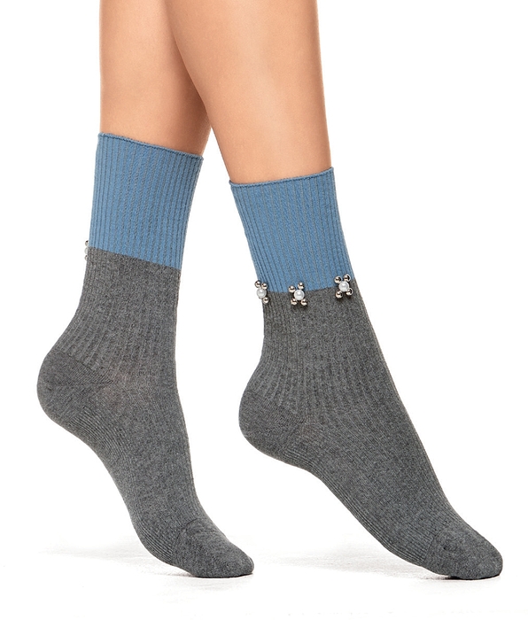 POMPEA AZZURRA - ΣΟΣΟΝΙ ΒΑΜΒΑΚΕΡΟ ΡΙΠ ΔΙΧΡΩΜΟ ΜΕ ΣΧΕΔΙΟ ΣΤΟ ΠΛΑΙ ΜΕ ΠΕΡΛΕΣ