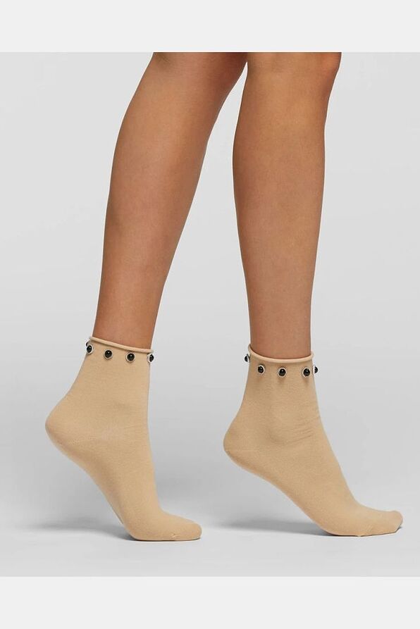 CZ ORTISEI COTTON SOCKS WITH BEADS DECORATION AROUND CUFF.