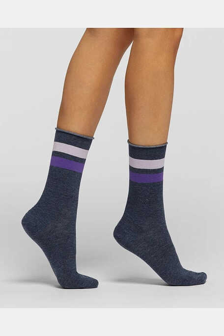 CZ SAN CANDIDO ROLL TOP COTTON SOCKS WITH COLORED STRIPES NEAR CUFF.