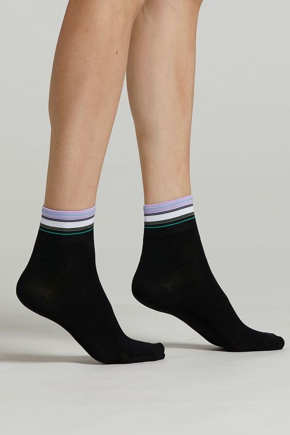 CZ STERLIZIA WOMAN MERCERIZED COTTON ANKLE SOCKS WITH MULTICOLOR STRIPES NEAR CUFF