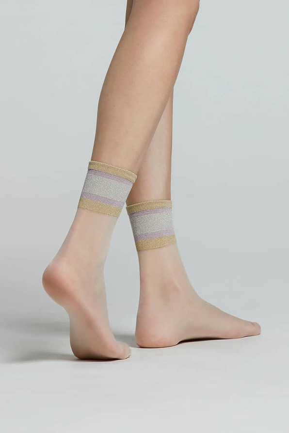 CZ FLEUR WOMAN SHEER ELASTIC SOCKS WITH STRIPED LUREX CUFF