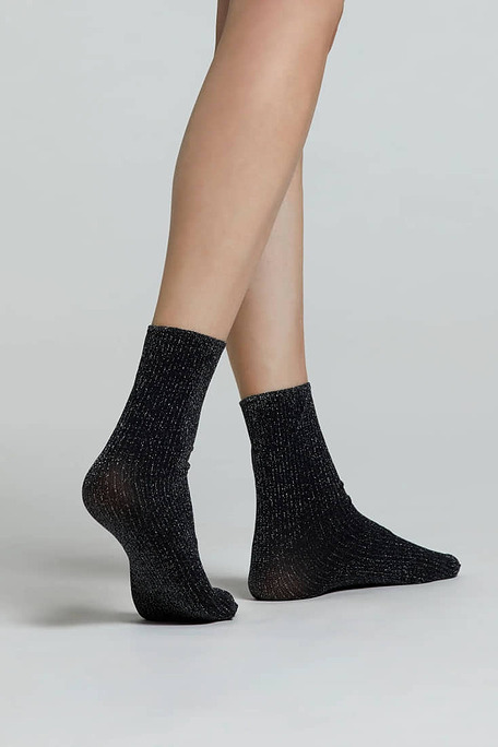 CZ ANFISSA WOMAN ELASTIC SOCKS WITH LUREX VERTICAL STRIPES PATTERN AND ROLL-TOP CUFF