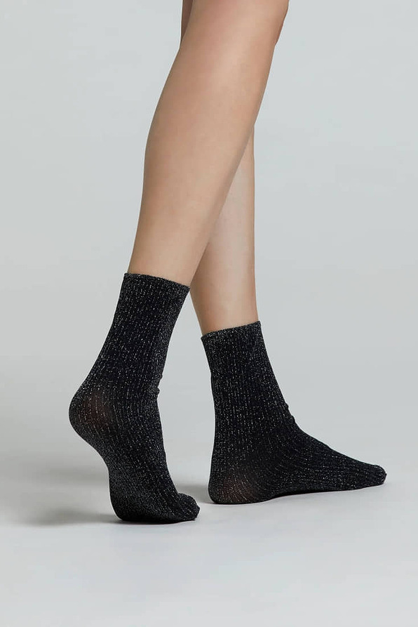 CZ ANFISSA WOMAN ELASTIC SOCKS WITH LUREX VERTICAL STRIPES PATTERN AND ROLL-TOP CUFF